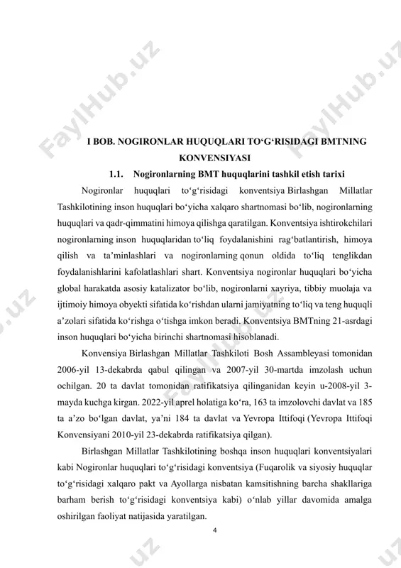 lik shvetsiya tomonidan taklif qilingan, ammo konsensus (yakuniy kelishuv)ga erishilmagan. hukumat vakillarining koʻpchiligi inson huquqlari boʻyicha mavjud hujjatlar yetarli ekanligini taʼkidladi. xalqaro nogironlar kuni (3-dekabr) 1992-yil bosh assambleyaning 47/3 rezolyutsiyasi bilan eʼlon qilingan. birlashgan millatlar tashkiloti bosh assambleyasi 1993-yil 20-dekabrda nogironlar uchun imkoniyatlarni tenglashtirish boʻyicha majburiy boʻlmagan standart qoidalarni qabul qildi (rezolyutsiya 48/96 ilova). 2000-yil mart oyida oltita xalqaro nogironlik nodavlat notijorat tashkilotlari rahbarlari, 20 ga yaqin mintaqaviy va milliy nogironlik tashkilotlari bilan birgalikda barcha hukumatlarni konventsiyani qoʻllab-quvvatlashga chaqirib, „ yangi ming yillikda nogironlarning huquqlari toʻgʻrisida pekin deklaratsiyasi“ ni qabul qildilar. 2001-yilda meksika taklifiga binoan bosh assambleya yaxlit yondashuv asosida nogironlarning huquqlari va qadr-qimmatini himoya qilish uchun nogironlarning huquqlari va qadr-qimmatini himoya qilish va ragʻbatlantirish toʻgʻrisidagi keng qamrovli va yaxlit xalqaro konventsiya boʻyicha maxsus qoʻmita tuzdi. nogironlik huquqlarini himoya qilish tashkilotlari, jumladan disabled peoples' international, psixiatriyadan foydalanuvchilar va omon qolganlarning butunjahon tarmogʻi, yerdan omon qolganlar tarmogʻi (hozirgi survivor corps) va …