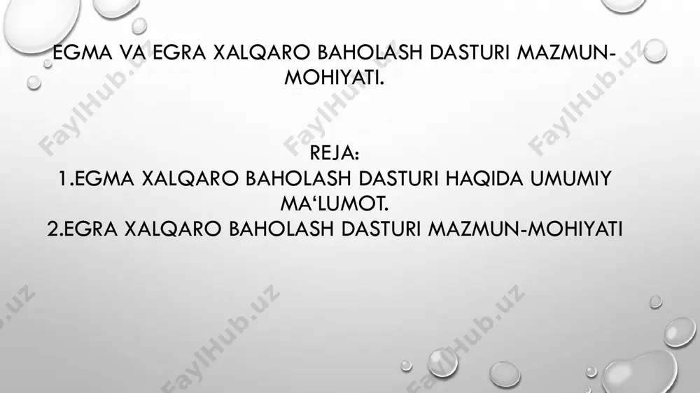 siyalash. sinf oqituvchilari va sinov oluvchilar uchun zarur metodik qollanmalar tayyorlanadi. testni otkazuvchi mutaxassislar oqitiladi.2. baholashning otkazilishi:sinovlar 1-3-sinf o‘quvchilari orasida individual ravishda otkaziladi. har bir oquvchiga matematik topshiriqlar beriladi va ularning javoblari sinov oluvchi tomonidan yozib olinadi. test savollari oddiy raqamlar bilan ishlash, qoshish, ayirish, kopaytirish va bolish kabi mavzularni oz ichiga oladi. test odatda ogzaki va yozma shaklda bolib, interaktiv tarzda otkaziladi.3. natijalarni qayta ishlash:oquvchilarning javoblari sinchiklab tahlil qilinadi. har bir oquvchining savodxonlik darajasi aniqlanadi. yigilgan malumotlar asosida tahlil va hisob-kitoblar amalga oshiriladi.4. hisobot va xulosa chiqarish:egma natijalari oquvchilarning individual rivojlanish darajasini baholash, oqitish metodikasini yaxshilash va muammolarni aniqlash uchun foydalaniladi. umumiy natijalar talim tizimini rivojlantirish uchun tavsiyalar berish maqsadida taqdim etiladi. • egma xalqaro baholash dasturining davlat miqyosida tutgan orniegma (erta gradalarning matematikasi va alifbo malakalarini aniqlash) xalqaro baholash dasturidir. bu dastur boshlangich sinf oquvchilarining matematika va savodxonlik boyicha ozlashtirishini baholash uchun ishlatiladi. egma asosan rivojlanayotgan davlatlar, jumladan …