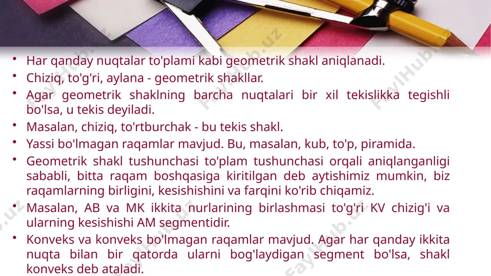 planimetriya aksiomalarini takrorlash.sodda geometrik figuralari ta`riflari, xossalari va alomatlarini o`rganish - Page 5