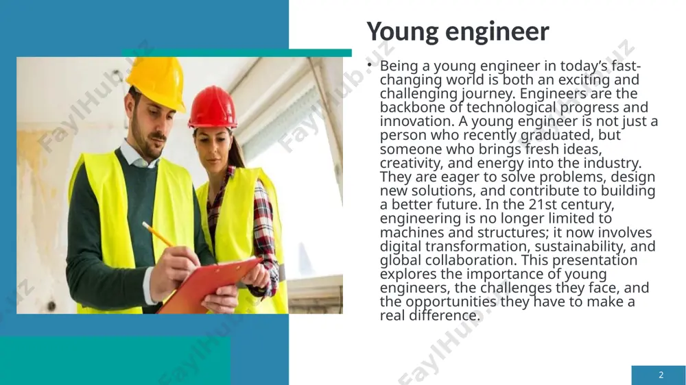 lps them grow professionally and stay up to date with technological trends. 4 4 challenges faced by young engineers starting a career as a young engineer is not always easy. they often face the challenge of gaining practical experience while trying to prove their abilities. many encounter a steep learning curve when transitioning from theory to real-world applications. workplace competition, pressure to meet deadlines, and the need to keep learning can be stressful. in some regions, young engineers struggle with limited job opportunities or low starting salaries. balancing work and personal life can also be difficult. however, overcoming these challenges builds resilience and shapes them into strong professionals. opportunities and future growth despite challenges, young engineers have more opportunities today than ever before. technological advancements in artificial intelligence, renewable energy, space exploration, and smart cities create exciting fields to explore. global collaboration allows engineers to work with international teams and …