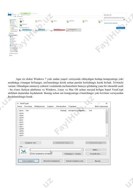 shifrlash algoritmini tanlashingiz kerak. bunday holda, siz hamma narsani sukut bo'yicha qoldirishingiz va quyida ko'rsatilgan talablarga muvofiq keyingi oynaga parolni kiritishingiz mumkin. ochilgan oynada sichqoncha bilan tasodifiy pastki harakatlanish satrini to'ldirguncha harakat qilishingiz kerak, so'ngra "keyingi" tugmasini bosing. tozalash rejimiga kelsak, agar diskda ma'lumot bo'lsa, men "yo'q (eng tezkor)" birinchi variantini qoldiraman va shifrlash jarayoniga o'taman, bu ba'zan uzoq vaqt talab etadi (axborot tashuvchisi hajmiga qarab). tekshirish uchun usb flesh drayverini kompyuterdan chiqarib oling va uni qayta ulang. darhol formatlashni talab qiladigan oyna paydo bo'ladi. albatta, siz xochni bosish orqali uni e'tiborsiz qoldirishingiz kerak. diskdagi ma'lumotlarga kirish uchun veracrypt dastur oynasida har qanday bepul disk harfini tanlang va "qurilma" tugmachasini bosish orqali flesh-diskning shifrlangan qismini tanlang, shundan so'ng "o'rnatish" tugmachasini bosish kerak va paydo bo'lgan oynada parolni kiriting. endi, agar siz ushbu kompyuterga o'tsangiz, usb diskidagi ma'lumotlarga kirish mumkin. ushbu himoya opsiyasining noqulayliklaridan, shuni ta'kidlash kerakki, boshqa kompyuterdagi ma'lumotlarga kirish …