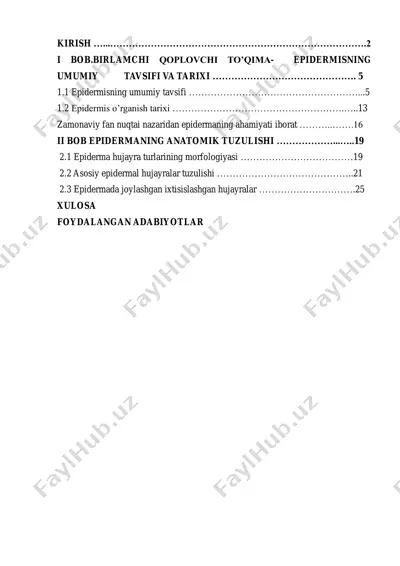 epidermisning umumiy tavsifi va tarixi — PDF