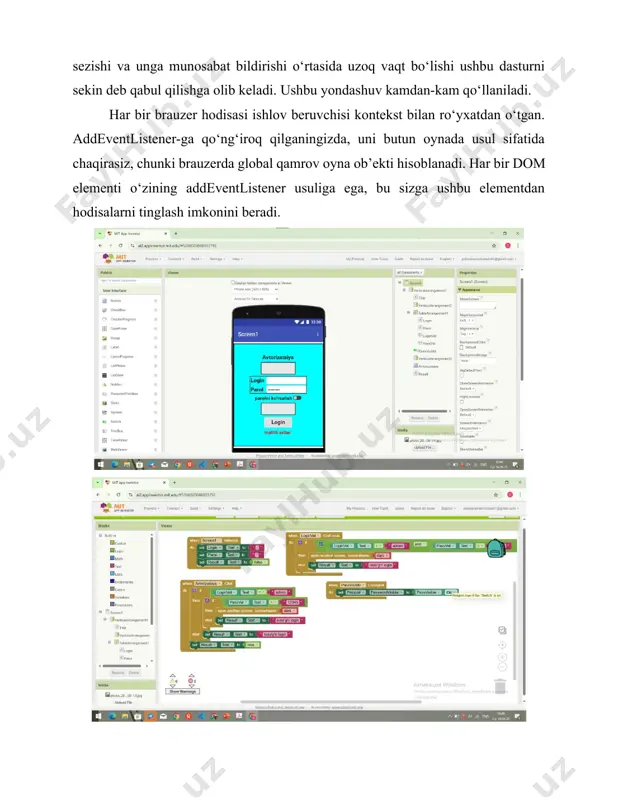 sh hodisalarini boshqarish uchun siz ushbu tugmaga onclicklistener dasturini qo‘llashingiz mumkin. c. textwatcher: beforetextchanged(), ontextchanged() va aftertextchanged() usullarini ta'minlovchi interfeys. u edittextdagi o‘zgarishlarni kuzatish va ularga munosabat bildirish imkonini beradi, masalan, kiritilgan ma’lumotlarni tekshirish. android ilovasida bildirishnomaning koʻrinishi va harakatini sozlash uchun notificationcompat.builder sinfining quyidagi atributlaridan foydalanishingiz mumkin: setsmallicon(): bildirishnomada ko‘rsatilgan kichik belgini o‘rnatadi. setlargeicon(): bildirishnomada ko‘rsatiladigan katta belgini o‘rnatadi. setcontenttitle(): bildirishnoma sarlavhasini o‘rnatadi. setcontenttext(): bildirishnomaning asosiy matnini o‘rnatadi. setcontentintent(): foydalanuvchi bildirishnomani bosganida ishga tushadigan pendingintent-ni o‘rnatadi. setautocancel(): foydalanuvchi uni bosganida bildirishnoma avtomatik ravishda bekor qilinadimi yoki yo‘qligini belgilaydi. setstyle(): bildirishnoma qanday ko‘rsatilishini belgilovchi notificationcompat.style-ni o‘rnatadi. setgroup(): bildirishnoma tegishli bo‘lgan guruhni o‘rnatadi. setpriority(): bildirishnomaning qurilmada qanday ko‘rsatilishini belgilovchi ustuvorligini o‘rnatadi. 24.03.2025 mavzu: dasturlash muhitini o’rnatish android studio va android sdk o'rnatilmoqda. so‘nggi yillarda axborot texnologiyalarining jadal rivojlanishi planshetlar, smartfonlar, netbuklar va boshqa gadjetlar kabi ko‘plab yangi qurilmalar va texnologiyalarning paydo bo‘lishiga olib keldi. ular bizning hayotimizga tobora mustahkam o'rnashib, oddiy …