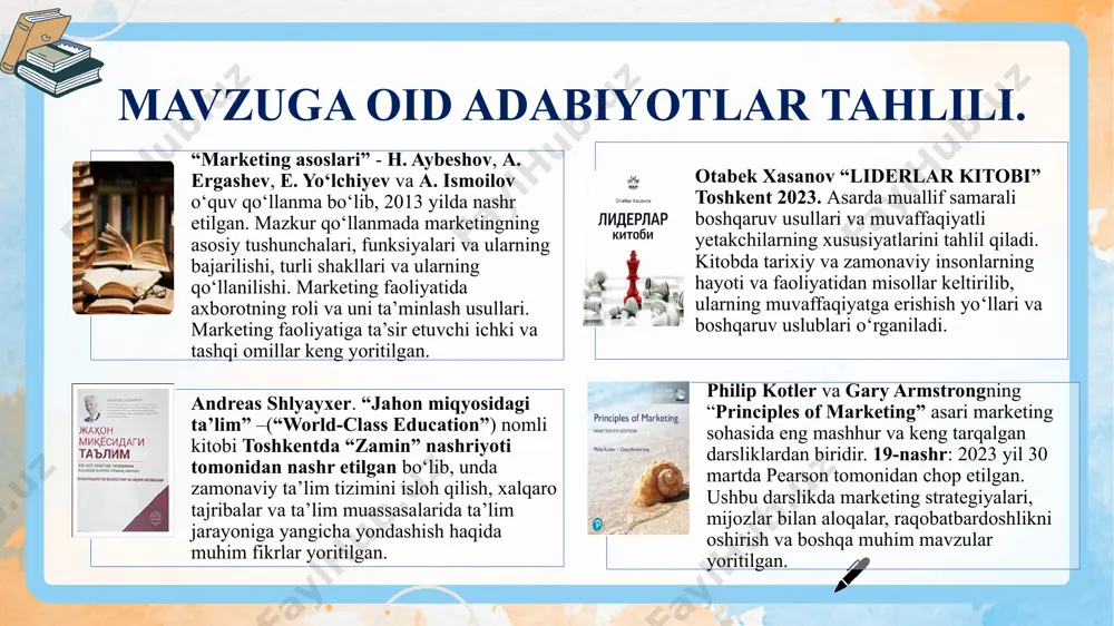 etish. direktor, o‘rinbosrlar, informatika fani o‘qituvchilari, maktab jamoasi 2025-2026 o‘quv yili davomida maktab yutuqlari, va maktabning ta’lim-tarbiya jarayonini keng yoritiladi. 3. ota-onalar bilan hamkorlikni to‘g‘ri yo‘lga qo‘yilmaganligi. ota-onalar yig‘ilishlarini maktabning ilm-fan va ta’lim-tarbiya sohasidagi yutuqlarini keng targ‘ib qilgan holdagi “ochiq eshiklar” shaklida ko‘rgazmali qilib tashkil etish; ta’lim-tarbiya jarayonini yoritish bo‘yicha seminarlar tashkil etish; ta’lim-tarbiya jarayonini samaradorligini oshirish bo‘yicha ota-onalar fikrini bildirish tizimini yaratish. direktor, o‘rinbosarlar, sinf rahbarlari, maktab jamoasi 2025-2026 o‘quv yili davomida ota-onalarning maktabga ishonchi ortadi va keng auditoriyani jalb qilish imkoni paydo bo‘ladi. chora-tadbirlar rejasi. e’tiboringiz uchun rahmat! image2.png image3.png image4.svg image5.png image6.jpeg image7.jpeg image8.png image9.jpeg image10.jpeg image11.jpeg image12.png image13.svg image14.jpeg image15.png image16.png image17.png image30.png image31.svg image32.png image33.svg image34.png image35.svg image36.png image37.svg image18.png image22.png image23.svg image24.png image25.svg image26.png image27.svg image28.png image29.svg image45.jpeg image46.png image38.png image39.svg image40.png image41.svg image42.png image43.svg image44.png image47.png image48.png image49.png image50.png image51.png image52.png image53.png image57.png image55.png image54.png image58.jpeg image1.jpeg /docprops/thumbnail.jpeg