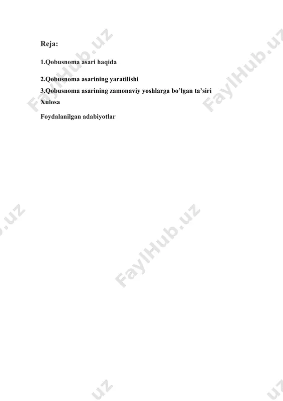 idan tatar tiliga, xix asrda ingliz, nemis (1881), fransuz (1886) va rus tillariga tarjima qilingan[3]. 1935-yilda tehron universitetining professori, adib said nafisiy ushbu asarni tehronda nashr ettirgan. 1860-yilda oʻzbek tiliga ilk marotaba shoir va mutafakkir muhammad rizo ogahiy tomonidan tarjima qilingan. asarning oʻzbek tiliga tarjima qilinishi shahzoda feruz muhammad rahimxon ii topshirigʻi bilan boʻlgan. uning qoʻlyozma nusxasi oʻzbekiston respublikasi fanlar akademiyasining sharqshunoslik institutida qoʻlyozmalar fondida va sankt-peterburgdagi “saltikov-shchedrin” nomli nomli kutubxonada saqlanadi[1][4]. nashrlar “qobusnoma” asari 1965, 1973 va 1986-yillarda adabiyotshunos olim subutoy dolimov say-harakatlari bilan 3 marotaba nashrdan chiqarilgan[1]. ushbu nashrlarda asarning baʼzi boblari davlat mafkurasiga zidligi tufayli qisqartirishga uchraganligi taʼkidlanadi[3]. 1994-yil “istiqlol” nashriyoti tomonidan[1], 2019-yilda esa “oʻqituvchi” nashriyoti tomonidan qayta nashr etilgan[5]. tuzilishi asarning 1994-yilgi nashri muqaddima va 44 bobni oʻz ichiga olgan. ushbu nashrga ogahiyning qoʻlyozmasi, yevgeniy bertelsning rus tilidagi tarjimasi va said nafisiyning tehron nashri asos qilib olingan. asarda qurʼon suralari, muhammad paygʻambarning faoliyati va koʻrsatmalarini ifodalovchi …