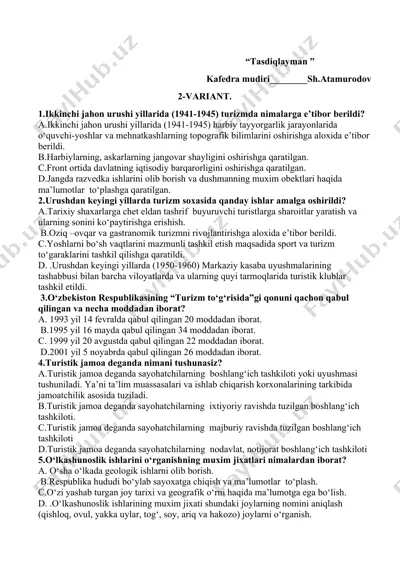 turizm va urush — DOCX