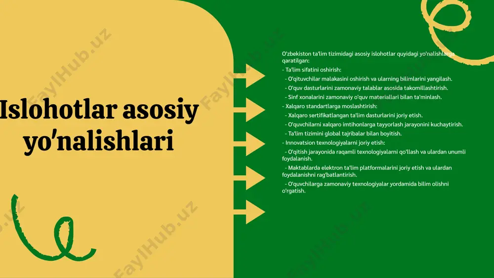 ta'lim, shuningdek, kelajakda muvaffaqiyatli bo'lish uchun zarur bo'lgan bilim va ko'nikmalarni taqdim etadi. ta'lim orqali yoshlar ijodkorlik va tanqidiy fikrlash kabi qobiliyatlarni rivojlantirishlari mumkin. yana, zamonaviy ta'lim uslublari orqali o'quvchilar o'z qiziqishlari va iste'dodlariga mos ravishda bilim olish imkoniyatiga ega bo'lishadi. bu jarayon, shuningdek, ularning ijtimoiy ko'nikmalarini ham oshiradi. biroq, ta'lim tizimida muammolar mavjud, masalan, o'quv dasturlarining dolzarbligi va o'qituvchilarning malakasi. ushbu muammolarni hal etish uchun innovatsion ta'lim metodlarini joriy etish va texnologiyalarni ta'lim jarayoniga qo'shish zarur. innovativ ta'lim metodlari innovativ ta'lim metodlari - ta'lim jarayonini yangilash va o'quvchilarning faol ishtirokini ta'minlashga qaratilgan usullar. ushbu metodlar o'quvchilarga mustaqil fikrlash ko'nikmalarini rivojlantirishda yordam beradi va ta'lim jarayonini qiziqarli qiladi. misollar: 1. ko'rgazmali ta'lim: o'quvchilar mavzuni ko'rgazmalar orqali o'rganadilar. 2. muammoli o'qitish: o'quvchilar real hayotdagi muammolarni hal qilishga qaratilgan vazifalarni bajaradilar. 3. jamiyatda o'rganish: o'quvchilar o'z joylarida tajriba o'tkazib, bilim olishadi. bu metodlar yosh avlodga ijobiy ta'sir ko'rsatadi. ular fikrlarini erkin ifoda …