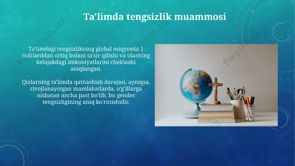 di. onlayn ta'lim platformalari orqali 500 milliondan ortiq talaba global hamkorlik doirasida onlayn kurslar va vebinarlarga kirish imkoniyatiga ega bo'ldi, bu esa ta'limning demokratizatsiyasiga hissa qo'shmoqda. kadrlar tayyorlash va malaka oshirish kadrlar tayyorlash tizimida 2030-yilgacha raqamli savodxonlik ko'nikmalarini oshirish bo'yicha 30% ga yaqin o'sish prognozi mavjud, bu esa yangi texnologiyalarni jadal rivojlanishi bilan bog'liq. malaka oshirish dasturlarining samaradorligini baholashda, 2022-yil ma'lumotlariga ko'ra, ishtirokchilarning 80% dan ortig'i ish topish yoki lavozimini o'zgartirishda muvaffaqiyatga erishgan. jahon ta'lim tizimidagi global o'zgarishlar jahon miqyosida 2030-yilga qadar ta'limga investitsiyalar 15% ga o'sishi va shuningdek, stem (fan, texnologiya, muhandislik va matematika) sohalariga yo'naltirilgan dasturlar sonining 30% ga ko'payishi kutilmoqda. onlayn ta'limning rivojlanishi natijasida 2025-yilga kelib, dunyo bo'yicha 50% ga yaqin talabalar kamida bitta onlayn kursni o'tashini prognoz qilinmoqda, bu esa aralash o'qitish modellari taraqqiyotini tezlashtiradi. e'tiboringiz uchun rahmat @taqdimot_robot image3.png image4.jpg image5.jpg image6.jpg image7.jpg image8.jpg image9.jpg image10.jpg image11.jpg image12.jpg image13.jpg image14.jpg image15.jpg