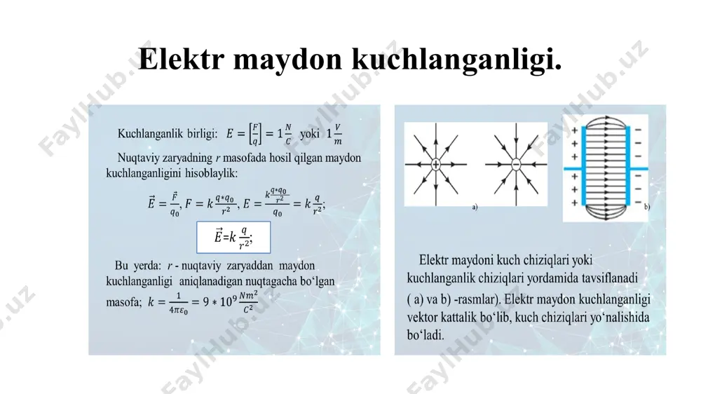 vakuumda elektrostatik maydon. maydon kuchlanganligi. elektr maydon potensiali - Page 4