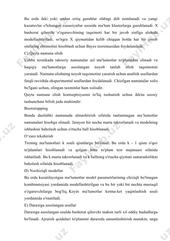 tmi (k-nn) 18) 19) pharma, r va excelda statistik modellashtirish statistik modellashtirish ma'lumotlarni tahlil qilishning barcha turlarida muhim o'rin tutadi, bu uni fan va sanoatning turli sohalariga tegishli qiladi. bu, ayniqsa, ma'lumotlar tahlili sohasida to'g'ri keladi, bu erda tahlilchilar har qanday ma'lumotlar to'plamini sharhlash va xulosalar chiqarish uchun statistik usullar va usullarga katta tayanadilar. farmatsevtika tadqiqotlari va ishlanmalarida statistik modellashtirish dori-darmonlarning ma'lum shaxslar uchun samaradorligini aniqlash uchun farmatsevtika sanoatiga statistik modellar joriy etilmoqda, bu esa odamlarga optimal javob berish uchun to'g'ri dori-darmonlarni berishni ta'minlaydi. ma'lumotlardan biomarkerlarni filtrlash uchun statistik usullar qo'llaniladi, qaysi modellar yordamida dorilar eng samarali bo'lgan guruhlarni taxmin qilish uchun ishlab chiqiladi. r.da statistik modellashtirish ma'lumotlar fanida statistik modellashtirishning keng qo'llanilishi tufayli r dasturlash tiliga o'rnatilgan qulay vositalar. r tahlilchilarga turli statistik modellarni ishlatish imkonini beradi va statistik tahlil va ma'lumotlarni qazib olish uchun maxsus qurilgan. shuningdek, u tahlilchiga ishonchli statistik tahlil qilish imkonini beruvchi dasturiy ta'minot va …