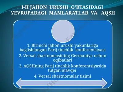 birinchi jahon urushi o'rtasidagi yevropadagi mamlatlar va aqsh — PPTX