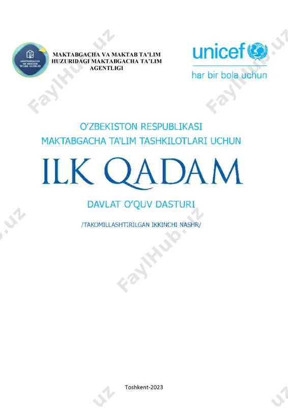 tashkilotlari d irektor va m utaxassislarin i qayta tayyorlash va ularning m alakasini oshirish instituti ilm iy kengashining 2021 -yii 23-dekabrdagi 10-sonli bayonnomasi, o 'zbekiston respublikasi maktabgacha ta 'lim vazirlig in ing m uvofiq lashtiruvchi kengashining 2022-yil 4-fevraldagi 1-sonli bayonnom asi bilan tasd iq langan va nashr qilish uchun tavsiya etilgan. / / / / / mundarija tushuntirish xati............................................................................................................................................5 i-bob. um umiy q o idalar ......................................................................................................................... 7 1.1. davlat o 'quv dasturin ing q o 'lla n ilis h i.......................................................................................8 1.2. mttning maqsad va vazifa la ri....................................................................................................8 1.3. pedagogning r o l i .........................................................................................................................8 ii-bob. mtt ta'lim vatarbiyajarayonining maqsad va tamoyillari....................................... 10 2.1. mtt ta 'lim va tarbiya jarayonin ing m aqsad i.......................................................................... 11 2.2. mttda ta 'lim va tarbiya jarayonin i tashkil etish tam oy illa ri................................................. 11 2.3. qo 'sh im cha ta 'lim x izm atlarin i tashkil e t ish .......................................................................... 12 2.4. ta'lim olishda alohida …