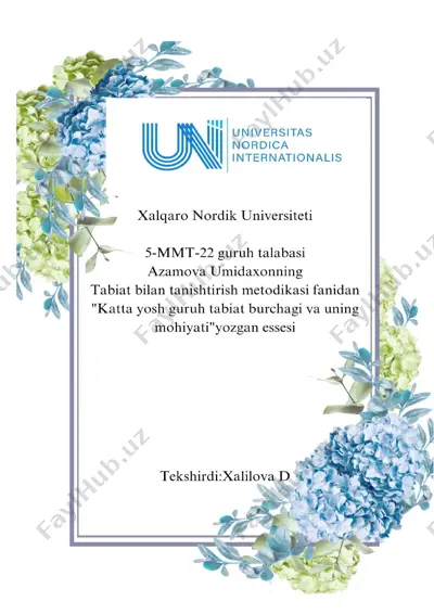 katta yosh guruh tabiat burchagi va uning mohiyati — DOCX