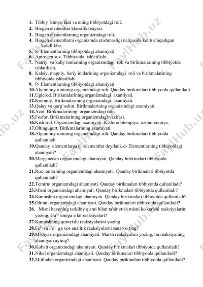 biogen elementlar va ularning tibbiyotdagi roli — DOCX