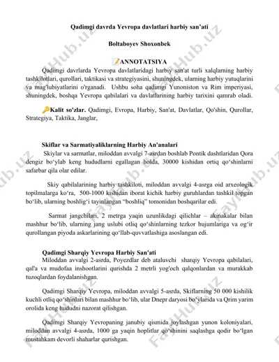 qadimgi davrda yevropa davlatlari harbiy san’ati — DOCX