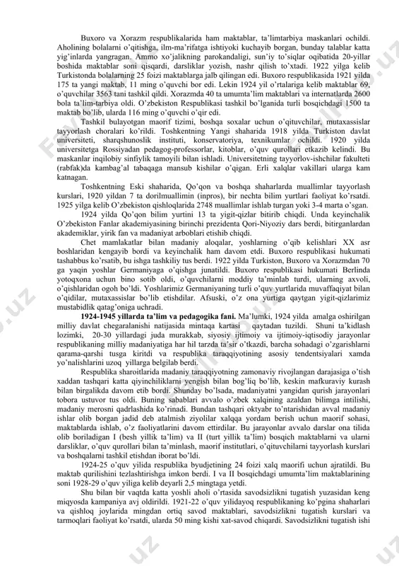 id qori ziyobov xazinador, muxtor bakir sarkotib bo’lib saylandi. 13 may (yakshanba) kuni toshkentning eski shaxar qismida vikula morozovning sobiq do’koni binosi (hozirgi o’zbek yosh tomoshabinlar teatri)da musulmon aholi uchun “xalq dorilfununi” ochiladi. bu bo’lim tez orada o’ziga xos yirik bilim maskaniga aylandi. dastlab 9 ta boshlang’ich maktab ochish mo’ljallangan bo’lsa-da, axoli ehtiyojiga ko’ra, ularning soni 24taga etdi. dorilfununning musulmon bo’limi 15 demokratik tashkilot vakillari uyushgan 45 kishilik kengash tomonidan boshqariladi. undaga muallimlar soni 18 nafarga etadi. 1918 yil 2 iyun kuni sobiq seminariya binosida dorilfununining o’zbeklar uchun maxsus o’qituvchilar tayyorlovchi bo’limi – “dorilmuallimin” ochildi. unda fitrat ona tilidan: kamol shams arifmetika va geometriyadan, haydar shavqiy gigiena, gimnastika va nemis tilidan, rahimboev arifmetikadan, abdurahmon ismoilzoda san’atdan, rizaev madaniyat tarixi va siyosiy iqtisoddan, munavvarqori ona tilidan dars berishadi. bu bo’limning ochilish marosimida munavvarqori nutq so’zlab, inson ma’rifatli bo’lib, ko’zi ochilmaguncha vijdoni uyg’onmasligini, vijdon uyg’onmasa na o’zini, na xalqni erkin muhofaza qila …
