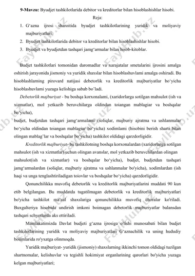 byudjet tashkilotlarida debitor va kreditorlar bilan hisoblashishlar hisobi — DOCX