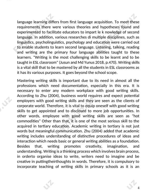 s a requirement to compose a writing. besides that, students feel lost and tough to compose in english since writing requires to use many cognitive and linguistic approaches that students are unsure about. generating and organizing the ideas is seen as major problem for students who has some linguistic competency in english. they struggle to produce a good writing pieces due to lack of knowledge in generating and organizing ideas and to present their writing with good coherence. another common issue in writing among esl students is students are "lack of certain skill such as proper use of grammar, conventions, punctuation, capitalization, and spelling" (ghabool et al. 2012, p.130; ramasamy & abdul aziz, 2018, p.2266). furthermore, according to normazidah, lie and hazita (2012, p.41) "all esl students face more complicated problems, which may be either cultural or linguistic ones". in line with this, students lose their interest in writing and …