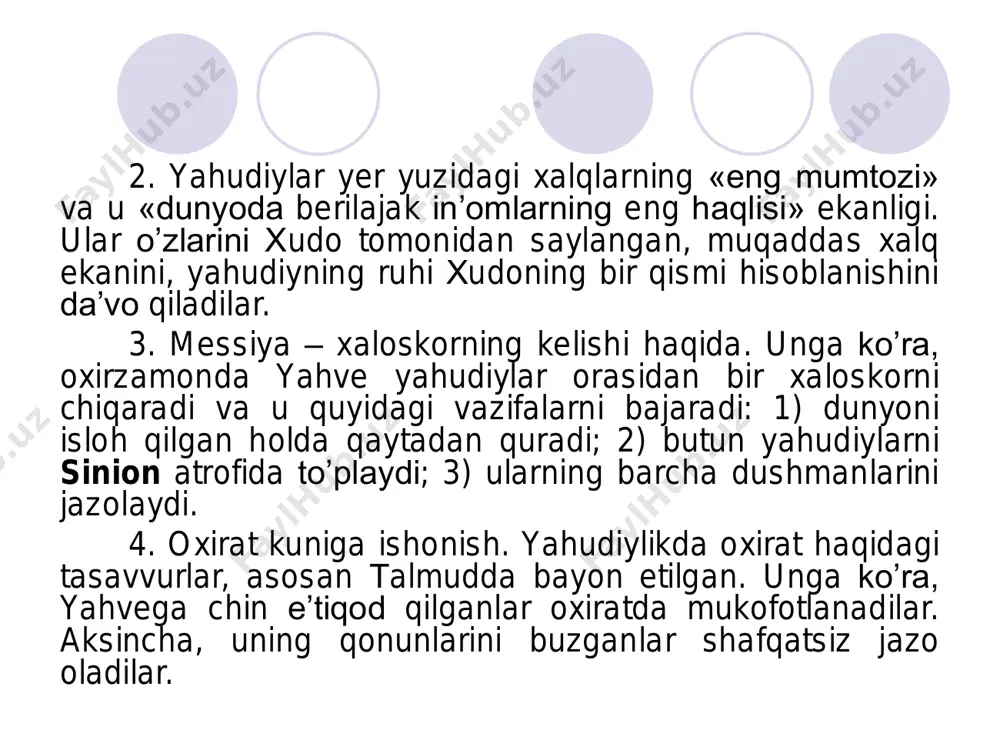 urilgan. ma’lumki, mil. av. vi asrda hindistonda buddizm dini vujudga keldi. u braxmanizmdagi bir necha jihatlarni qabul qilgan bo’lsada, kasta ta’limotini inkor etdi. o’sha davrda hindistondagi kasta tuzumini saqlab qolishga, braxmanizm dinini isloh qilib, qayta tiklashga harakat boshlandi. bu harakat braxmanizm bilan buddizm o’rtasidagi kurashni ifodalovchi hinduizm edi. braxmanlikda tan olingan uch asosiy hudo braxma vishnu shiva hinduizm asosan, hindistonda tarqalgan bo’lib, mamlakat aholisining 83%, ya’ni 650 mln. kishi shu dinga e’tiqod qiladi. hinduizm e’tiqod qiluvchilar soni jihatidan jahonda uchinchi o’rinda turadi. barcha hinduistlarning soni 700 mln.ni tashkil etadi. yirik jamoalar bangladeshda (12 mln.), indoneziyada (3,6 mln.), shri lankada (3 mln.), pokistonda (1,5 mln.), malayziyada (1 mln.), aqshda (0,5 mln.), butanda (0,3 mln.) mavjud. hinduizm uni qabul qilmoqchi bo’lganlarga qo’yadigan birinchi va asosiy shart hindistondagi kasta tuzumini qabul qilishdir. diniy qorishma sifatida hinduizm oriylargacha bo’lgan dinlar, hind-skif jamoalarining ibtidoiy diniy tasavvurlarini va qadimgi braxmanlarning buddizm bilan aralashgan qadimiy urf-odatlarini o’zida …