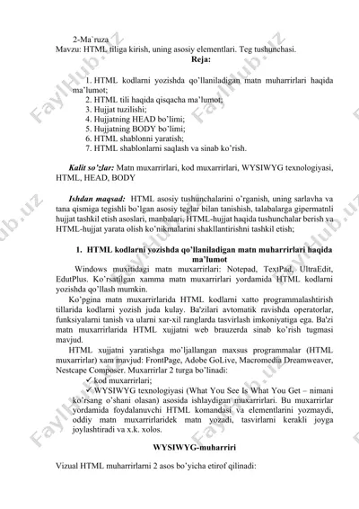 html tiliga kirish, uning asosiy elementlari — DOCX