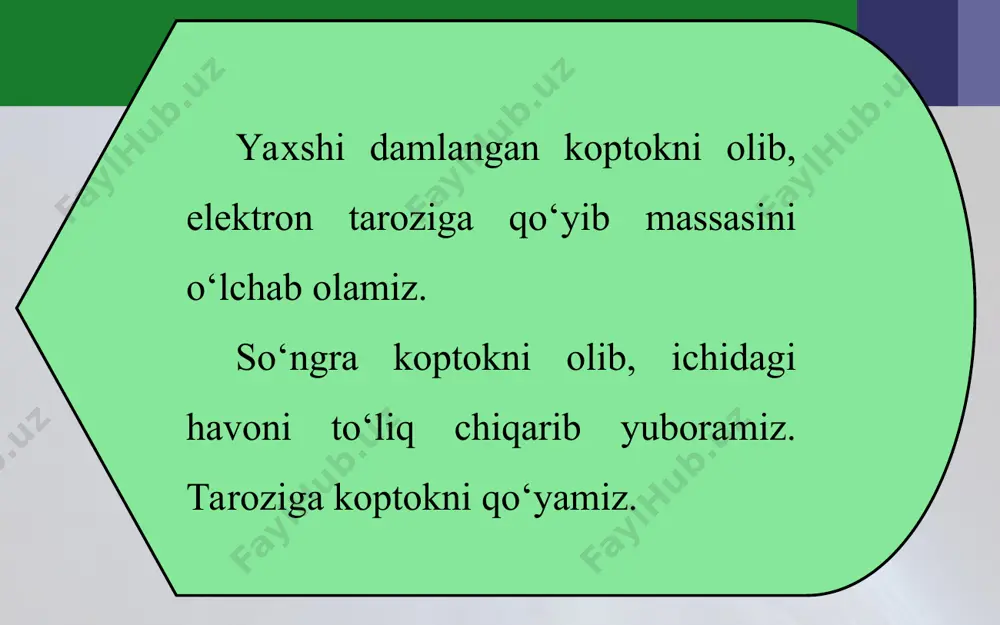 mi balandlik ortishi bilan ham kamayib boradi. uncha katta bo‘lmagan balandliklarda har 12 m ko‘tarilganda, bosim 1 mm sim. ust. ga kamayishi aniqlangan. atmosfera bosimini o‘lchaydigan asbobga barometr deyiladi. torrichelli tajribasini simob o‘rniga boshqa suyuqlik bilan o‘tkazilsa nima bo‘ladi? boshqa suyuqliklarning zichligi simobnikidan ancha kichik bo‘lganligidan, suyuqlik ustunining balandligi katta bo‘ladi. shunday suvli barometrda suyuqlik ustunining balandligi 10 m dan ko‘p bo‘ladi. atmosfera bosimiga nisbatan kattaroq yoki kichikroq bosimlarni o‘lchashda manometrdan foydalaniladi. manometrlar suyuqlikli va metalli bo‘ladi. suyuqlikda ishlaydigan oddiy manometr u ko‘rinishdagi naydan iborat bo‘lib, uning yarmigacha suyuqlik quyiladi (37-rasm). nayning bir uchi ochiq, ikkinchisi esa bosimi o‘lchanadigan idishga rezina shlang orqali ulanadi. shlang uchiga silindr shaklida idish kiydirilib yupqa rezina plyonka qoplanishi ham mumkin. plyonkaga bosilsa, naylardagi suyuqlik ustunlari farqi hosil bo‘ladi. metall manometrning asosiy elementi (1) yoy shaklidagi nay bo‘lib, bir uchi berk (38-rasm). ikkinchi uchi (4) jo‘mrak orqali bosim o‘lchanadigan idishga tutashtirilgan. jo‘mrak ochilganda nay ichidagi …