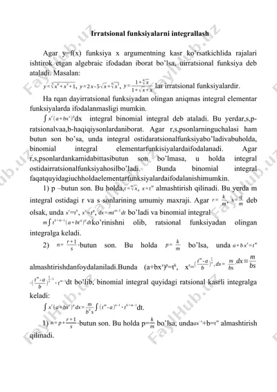 irratsional funksiyalarni integrallash — DOCX
