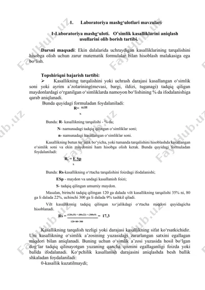 laboratoriya mashg‘uloti: o’simlik kasalliklarini aniqlash usullarini olib borish tartibi — DOCX