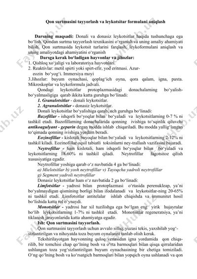 qon surtmasini tayyorlash va leykotsitar formulani aniqlash — DOC