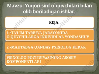 yuqori sinf o`quvchilari bilan olib boriladigan ishlar. — PPTX