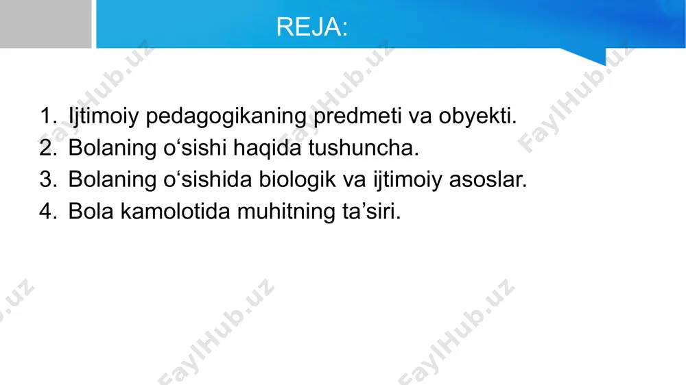 shi xususiyatlari, soch rangi, ko‘z, teri rangi kabi bir insonni boshqa insondan farqlaydigan tashqi omillar o‘tadi. nasldan asab tizimining ba’zi bir xususiyatlari ham o‘tadi. bular asosida asab faoliyatining ma’lum bir turi rivojlanadi. ijtimoiy omillar inson bo‘lib yetishish uchun faqatgina biologik irsiyatning o‘zi kifoya emas. inson faqat sotsiolizatsiya jarayonida, ya’ni muloqotda, boshqa insonlar bilan o‘zaro ta’sirda shaxs bo‘lib yetishadi. inson jamiyatidan tashqarida ma’naviy, ijtimoiy, psixik rivojlanishi sodir bo‘la olmaydi. bu fikrni barchaga ma’lum hollar, ya’ni inson bolasi hayvonlar orasida o‘sgani yanada mustahkamlaydi. inson bo‘lib tug‘ildi, lekin inson bo‘la olmadi. hozirgi kunda inson sivilizatsiyasi tarixida qayd etilgan bir qancha dalillar bor. . hozirgi kunda inson sivilizatsiyasi tarixida qayd etilgan bir qancha dalillar bor. rim asoschilari romul va rem bo‘ri onasi bilan emizilgan edi (shunday deb afsonada gap yuritiladi), maugli bo‘rilar to‘dasida tarbiyalangan edi. inson bolalarini bo‘rilar bilan boqilganining 15 holi, ayiqlar -5 holi, maymunlar – 10 holi, leopard – 1 holi, qo‘y …