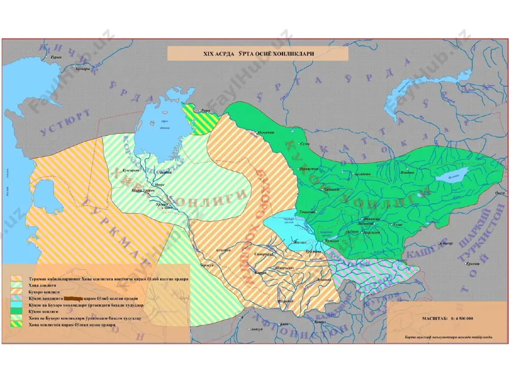 llarda xorazmga hujum qilib, xiva xonligini buxoroga bo’ysundiradi. xiva xoni avaneshxon (1525-1538) qo’shinlari tor-mor keltirildi, xonning o’zi esa o’ldirildi. ubaydullaxon o’g’li abdulazizni xorazmga noib etib tayin­ladi. biroq bu ahvol uzoq davom etmadi. mahalliy xalq avaneshxon avlodlari boshchiligida mamlakatni ozod etdi. ubaydullaxon yuborgan qo’shin ham tor-mor keltirildi. abdulazizxon urganchdan buxoroga qochib ketadi. keyingi hukmdorlar davrida ham bu ikki xonlik o’rtasidagi adovat va dushmanlik to’xtamadi. jumladan, buxoro xoni abdullaxon ii 1593-yili xiva xonligini bosib oladi. xiva xoni hojimxon (1558-1602) oilasi bilan eron shohi abbos huzuriga qochishga majbur bo’ladi. 1595-yilda xiva sultonlari turkmanlar yordamida xonlikning yirik shaharlarini egallaydilar. lekin, shu yili abdullaxon ii xiva xonligi ustiga yana qo’shin tortib keladi. hoji muhammad (hojimxon) yana eronga qochadi. faqatgina 1598-yili abdullaxonning vafotidan keyin buxoro xonligida boshlangan o’zaro toj-u taxt uchun kurashlar oqibatida hojimxon xiva xonligi taxtini qayta egallashga va o’z hokimiyatini mustahkamlab olishga erishadi. bu davrda xiva xonligi mang’ishloq, bolqon tog’lari, dehiston, o’zboy, shimoliy xuroson …