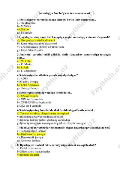 sotsiologiya fani bo‘yicha test savolnomasi — DOCX
