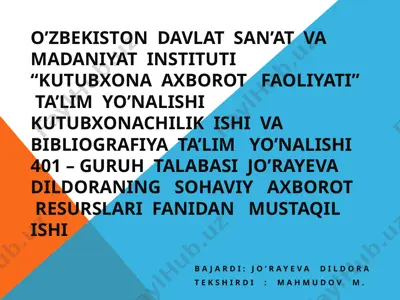 "kutubxona axborot faoliyati ta'lim yo'nalishi" — PPTX