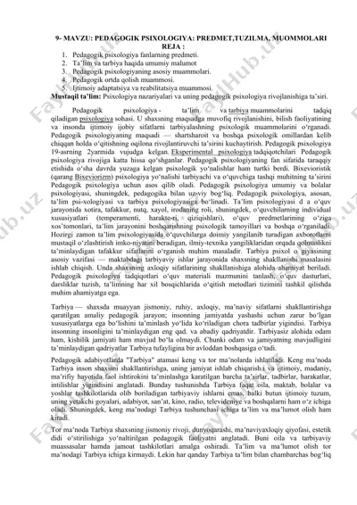 pedagogik psixologiya: predmet, tuzilma, muammolari — DOCX