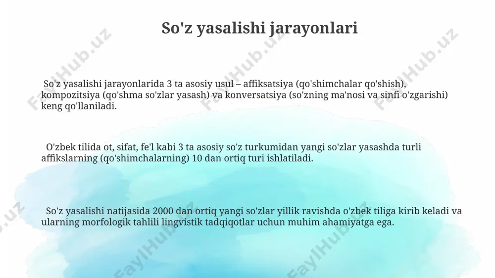 lashga va aniqroq natijalar olishga xizmat qiladi. matn tahlili jarayonida morfologik tahlil 20 dan ortiq turdagi grammatik kategoriyalarni aniqlab, so'zlarning sintaktik funksiyalarini aniqlashga imkon beradi va ma'lumotlarni qayta ishlashni tezlashtiradi. morfologik tahlil lug'at yaratishda 50 000 dan ortiq so'z shakllarini tahlil qilish va ularning grammatik xususiyatlarini aniqlashda muhim rol o'ynaydi, bu esa tilni chuqurroq tushunishga yordam beradi. grammatik kategoriyalar grammatik kategoriyalar so‘zlarning 12 tagacha turli xususiyatlarini, masalan, fe’lning zamon, mayl, ovoz kategoriyalari kabi ifodalaydi. otlarning son (birlik, ko‘plik), kelishik (6 ta kelishik) kategoriyalari morfologik tahlilning muhim qismlaridir. sifatlarning daraja (taqqoslash darajalari: oddiy, taqqoslash, ustunlik) kategoriyasi semantik va grammatik jihatdan muhim rol o‘ynaydi. affikslar: prefikslar, suffikslar, infikslar suffikslar so'z oxiriga qo'shilib, so'z turkumini o'zgartirishi yoki yangi grammatik ma'nolar qo'shishi mumkin, masalan, otlarga qo'shilgan "-lik", "-chi", "-gar" kabi 3 ta suffiks. prefikslar so'z boshida qo'shilib, so'zning ma'nosini o'zgartiradi, masalan, "yoz-" (yozmoq) fe'liga "yoz-ish", "yoz-ilgan" kabi 2 ta suffiks qo'shilishi mumkin. infikslar, so'z …