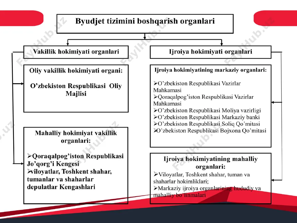 iya vazirligi haqida» nizom tasdiqlandi.unga ko’ra moliya vazirligi o’zbekiston respublikasi davlat boshqaruvi organi hisoblanadi. o’zbekiston respublikasi moliya vazirligi respublikaning markaziy moliya-iqtisodiy organi sifatida o’zbekiston respublikasining moliyaviy siyosatni hayotga tatbiq etadi va uning butun hududida moliya, narx-navoni tashkil etish faoliyatiga umumiy rahbarlikni amalga oshiradi. o’zbekiston respublikasi moliya vazirligi faoliyatining asosiy vazifalari quyidagilardir: iqtisodiy o’sishning barqaror yuqori sur’atlarini, iqtisodiyot va ijtimoiy sohaning moliyaviy mutanosibligini ta’minlashda, davlatning ijtimoiy majburiyatlarini to’liq va o’z vaqtida bajarishda, yirik investitsiya loyihalarini moliyalashtirish va mamlakatning mudofaa qobiliyatini mustahkamlashda moliya organlarining rolini oshirishga yo’naltirilgan yagona davlat soliq-byudjet siyosatini amalga oshirish; iqtisodiyot va aholiga soliq yukini kamaytirish, ishlab chiqarish samaradorligini ta’minlash, mineral-xom ashyo, yer-suv hamda boshqa resurslar va uskunalardan oqilona foydalanishda soliq hamda boshqa majburiy to’lovlarning rag’batlantiruvchi rolini kuchaytirish yo’li bilan soliq tizimini izchil takomillashtirib borish, soliq ma’muriyatchiligi samaradorligini oshirish, soliqlar hamda boshqa majburiy to’lovlarni hisoblash va to’lash tartibini soddalashtirish; byudjetlararo munosabatlarni tubdan takomillashtirish, qoraqalpog’iston respublikasi byudjeti, viloyatlar va toshkent …