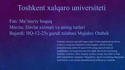 davlat xizmati va uning turlari — PPTX