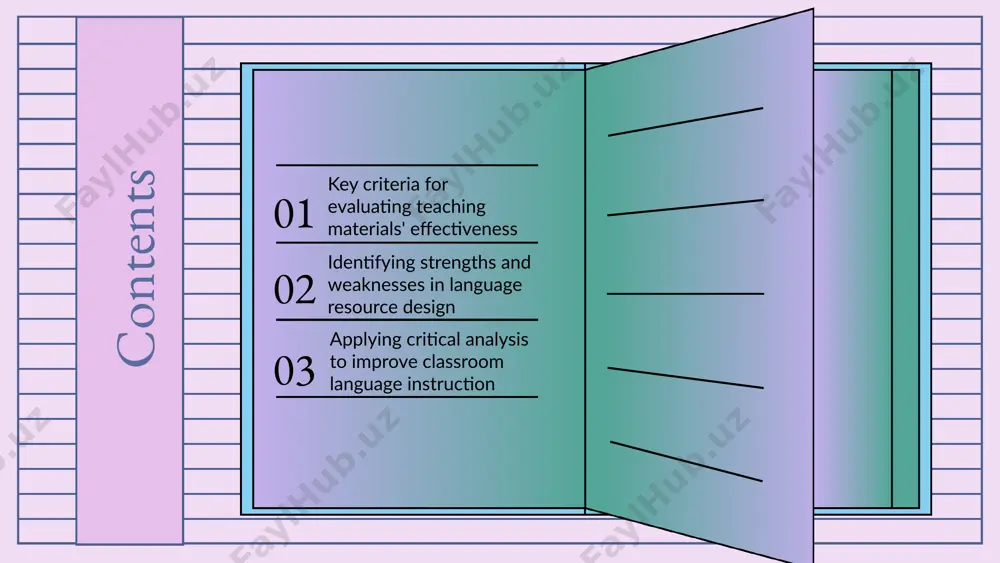 to diverse learning styles. heavy text reliance may overwhelm students, leading to reduced motivation and retention. s w o t weaknesses in language resource design common weaknesses include lack of contextual relevance, oversimplification, and cultural insensitivity. for example, omitting idiomatic expressions or ignoring learner diversity can reduce engagement and real-world applicability, hindering effective language learning. these flaws can lower motivation, cause misunderstandings, reinforce incorrect language use, and impact teaching quality. educators must critically assess and adapt materials to support active learning and cultural competence, ensuring resources meet diverse learner needs. critical analysis in language instruction critical analysis involves evaluating teaching materials for effectiveness, cultural relevance, biases, gaps, strengths, and alignment with learning objectives and student needs. it enhances instructional strategies by guiding material selection, adaptation for diverse learners, and feedback, fostering reflective and responsive teaching methods. classroom examples include assessing cultural appropriateness of texts, linguistic complexity, and technological integration to …