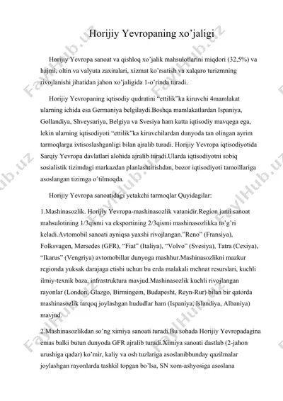 horijiy yevropaning xo’jaligi — DOC