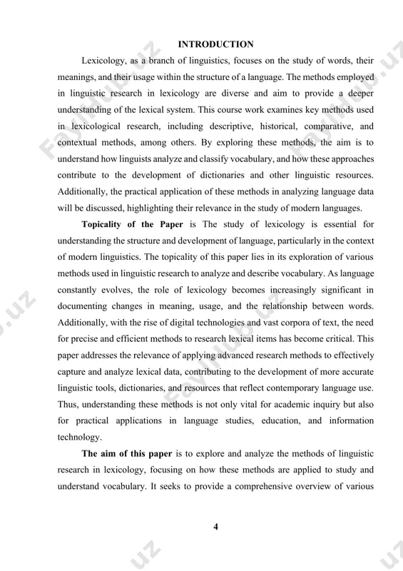 paper employs a qualitative research method to explore linguistic research methods in lexicology. this includes: descriptive analysis – examining and describing key methods of research in lexicology, including their definitions, purposes, and applications. comparative method – comparing different research methods to highlight similarities and differences in their approaches to studying vocabulary. literature review – analyzing existing research from books and academic sources to provide a comprehensive understanding of linguistic research methods in lexicology. contextual analysis – applying methods to practical examples from dictionaries and linguistic studies to demonstrate real-world applications. this combination allows for a thorough exploration of the theoretical and practical aspects of linguistic research in lexicology. chapter i theoretical background of lexicology 1.1. definition and scope of lexicology lexicology is the branch of linguistics that studies the vocabulary of a language, including the meaning, structure, and usage of words. it examines words individually and in their combinations, focusing …