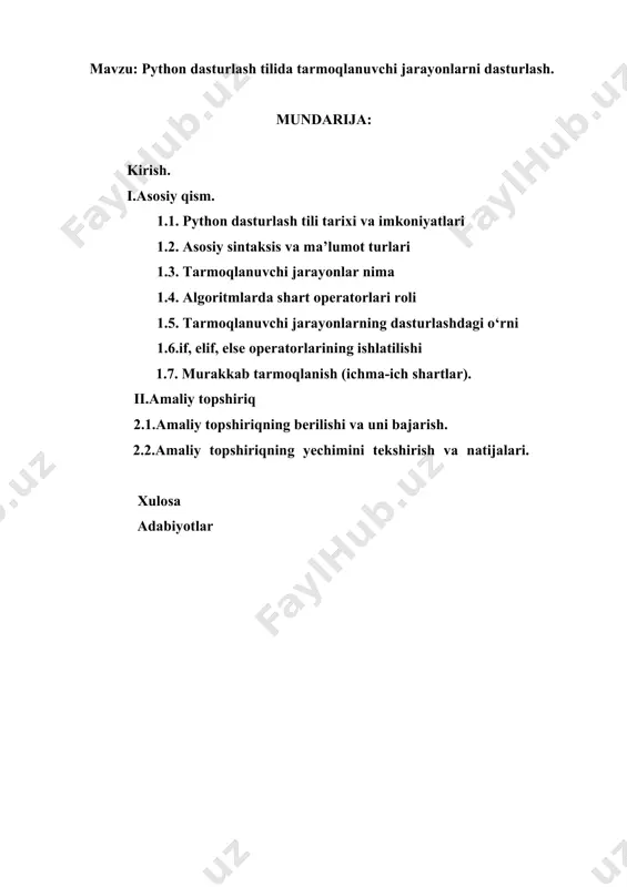 tanlanishidagi sabab shundaki, muallif jiddiy bo‘lmagan, qulay va interaktiv tilda kod yozishni istagan. python dasturlash tili 30 yildan ortiq vaqt davomida jadal rivojlanib bordi. bugungi kunda u ochiq kodli (open source) bo‘lib, dunyo miqyosida minglab dasturchilar va kompaniyalar tomonidan qo‘llab-quvvatlanadi. python dasturiy tili hozirgi kunda quyidagi sohalarda keng qo‘llaniladi: sun’iy intellekt (ai) va mashinali o‘rganish (machine learning) veb dasturlash (django, flask, fastapi) ma’lumotlar tahlili va vizualizatsiyasi (pandas, matplotlib, numpy) avtomatlashtirish (scripts, bots) o‘yin ishlab chiqish (pygame) ilmiy hisob-kitoblar va simulyatsiyalar python tilining asosiy afzalliklari: 1. soddalik va oson sintaksis – python tilida yozilgan kod boshqa dasturlash tillariga nisbatan ancha kam va o‘qilishi oson bo‘ladi. 2. platformaga bog‘liq emas (cross-platform) – windows, macos, linux kabi turli operatsion tizimlarda ishlaydi. 3. katta va kuchli kutubxonalar to‘plami – dasturchilar murakkab muammolarni oddiy kutubxonalar yordamida hal qila oladilar. 4. hamjamiyat yordami – keng foydalanuvchilar bazasi va kuchli texnik dokumentatsiyasi mavjud. 5. moslashuvchanlik – python …