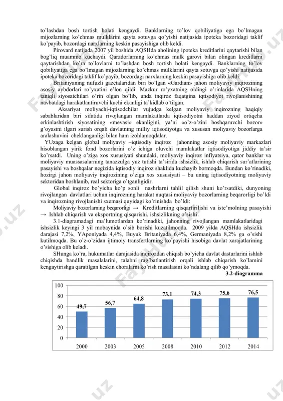 lda ishchi kuchi ish bilan band va faol ish qidirib yurgan ishsizlarga bo’linadi. 3. ishsizlikning iqtisodiy oqibatlari.a. ouken qonuni. barcha mavjud resurslardan to’liq foydalanish yoki ishsizlikning tabiiy darajasi holatida iqtisodiyotda yaratilishi mumkin bo’lgan mahsulot hajmini iqtisodiyotning ishlab chiqarish potensiali deb ataladi. mamlakatning ishlab chiqarish potensiali potensial yaim ko’rsatkichi bilan o’lchanadi. makroiqtisodiy beqarorlik tufayli, iqtisodiy pasayish davrida mamlakat o’z iqtisodiy potensialini to’liq ishga solmasdan, yaratilgan haqiqiy yaim hajmi (yh) potensial yaim (yp) hajmidan ortda qoladi. ya’ni yaimning uzilishi (yuz) ro’y beradi. yh – yp yuz= ----------------- 100 yp potensial yaim deganda mamlakatdagi ishlab chiqarish resurslaridan to’liq foydalanilgan sharoitda mumkin bo’lgan ishlab chiqarish hajmi tushuniladi. potensial yaim*ni hisoblashda mamlakatda ishsizlik mutlaqo yo’q deb emas, balki mavjud, biroq u tabiiy darajada, deb hisoblanadi. ishsizlik darajasining oshishi natijasida iqtisodiyot potensial yaim hajmini ololmaydi. shu sababli mamlakat miqyosida ishsizlikni uning tabiiy darajasida saqlash va tartibga solish iqtisodiy jihatdan katta ahamiyatga ega. ishsizlikning haqiqiy darajasi uning …