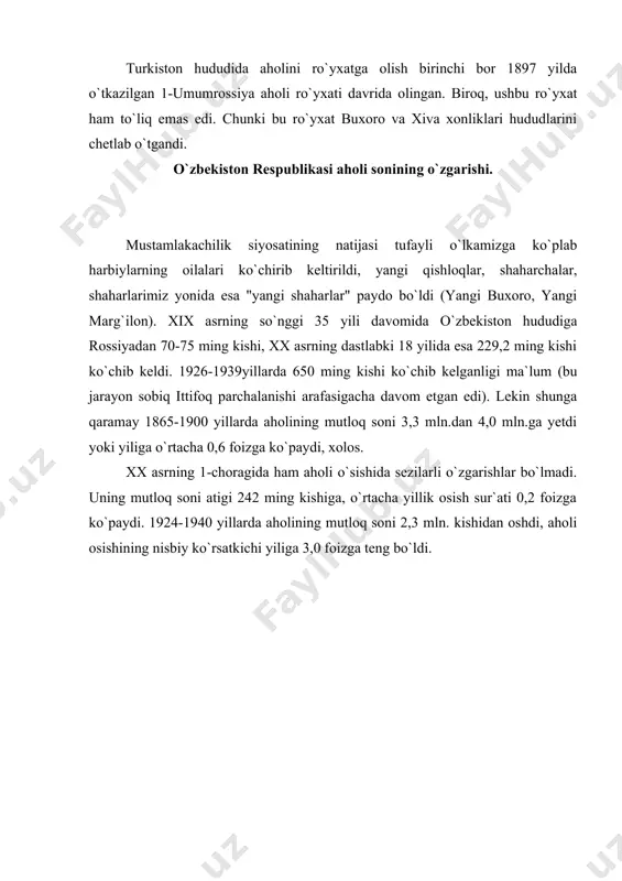 niqsa, 1970-1980 yillarda katta ko`rsatkichlarga ega bo`ldi. 4-jadval. o`zbekiston respublikasi aholisining viloyatlar bo`yicha taqsimlanishi va zichligi (2006 yil 1 yanvar) mintaqalar jami aholi shundan soni (ming kishi) foiz his. shahar aholisi qishloq aholisi aholi zichligi 1 kv.km. ming kishi foiz his. ming kishi foiz his. qoraqalpog`iston respublikasi 1571,9 6,0 763,9 48,6 808,0 51,4 9,4 andijon 2375,9 9,0 699,8 29,5 1676,1 70,5 565,7 buxoro 1525,9 5,8 450,1 29,5 1075,8 70,5 37,9 jizzax 1051,4 4,0 314,5 29,9 736,9 70,1 49,6 qashqadaryo 2424,4 9,2 597,5 24,7 1822,9 75,3 84,6 navoiy 812,7 3,1 321,4 39,5 491,3 60,5 7,3 namangan 2103,6 8,0 782,4 37,2 1321,2 62,8 284,3 samarqand 2907,5 11,1 741,4 25,5 2166,1 74,5 173,1 surxondaryo 1925,1 7,3 370,4 19,2 1554,7 80,8 95,8 sirdaryo 676,9 2,6 211,5 31,2 456,4 68,8 157,4 toshkent 2468,0 9,4 969,8 39,3 1498,2 60,7 161,3 farg`ona 2878,9 10,9 809,5 28,1 2069,4 71,9 429,7 xorazm 1453,9 5,5 322,3 22,2 1131,6 77,8 238,3 …