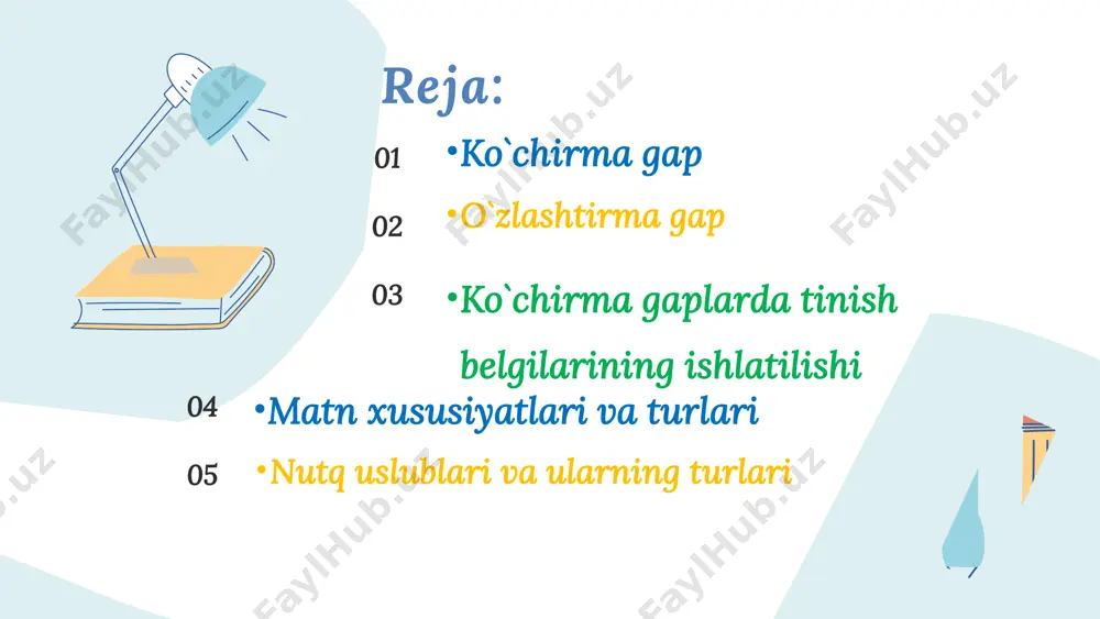 n mas'uliyatni o’z ustiga olgan kema darg’asining buyrugi bilangina to’lqinlarni yorib dengizlar osha oladi to`ldiruvchi ergash gapli qo`shma gap hol ergash gapli qo`shma gap bosh gap tarkibida hol vazifasida qo’llangan ko’rsatish olmoshining ma’nosini izohlabkeluvchi yoki bosh gap orqali ifodalangan mazmunning sababi, maqsadi,payti, holati, miqdor-darajasi kabilarni ahglatuvchi gaplarga hol ergash gapli qo’shma gap deyiladi. ko`chirma gap so`zlovchi o`zgalarning nutqidan ikki xil usulda foydalanadi. ko`chirma gap shaklida birovning aynan keltirilgan gapi ko`chirma gap deyiladi. masalan: “intilganga tole yor”, -deydi xalqimiz. 2. o`zlashtirma gap shaklida birovning mazmuni saqlanib , shakli o`zgartirilgan gapi o`zlashtirma gapdir. masalan: xalqimiz intilganga tole yorligini ta`kidlaydi. ko`chirma gap so`zlovchi bazan o`z nutqida birovning aynan gapini keltiradi. birovning aynan keltirilgan gapi ko`chirma gap, so`zlovchining gapi muallif gapi deyiladi. muallif gapi va ko`chirma gapdan tashkil topgan qo`shma gapga ko`chirma gapli qo`shma gap deyiladi. ko`chirma gapli qo`shma gaplar doim ikki qismdan: muallif gapi va ko`chirma gapdan tashkil topadi. ko`chirma gapli qo`shma gap …