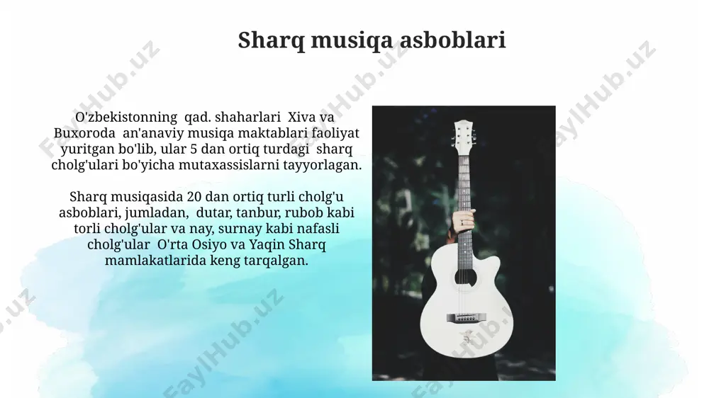 ar davomida buxoro va samarqand kabi shaharlarda musiqa va adabiyotning chambarchas bog'liqligi kuzatilgan bo'lib, ko'plab shoir va adiblarning asarlari musiqa asarlari bilan uyg'unlashgan. musiqa va raqsning o'zaro bog'liqligi 15-asr samarqandida, musiqa va raqsning uzviy bog'liqligi "navoiy maqomlari"da 7 ta asosiy maqomning har biriga mos keladigan raqs turlarini taqdim etish orqali aniq namoyon bo'lgan. buxoro maktabining 18-asrga oid manbalarida, musiqiy asarlarning 30% dan ortig'i raqsga bag'ishlangan bo'lib, bu musiqa va raqsning ajralmas birligini ko'rsatadi. mashhur bastakorlar va ijrochilari xix asr oxiri va xx asr boshlarida buxoro va samarqand shaharlarida yashab ijod qilgan mashhur bastakorlardan biri abdurahmon abduqodirov bo'lib, u o'z asarlarida an'anaviy maqomlar bilan zamonaviy uslublarni uyg'unlashtirgan. surxondaryo viloyati 100 dan ortiq xalq cholg'ulari ansambllariga ega bo'lib, ularning repertuarida mahalliy va mintaqaviy an'analarga asoslangan noyob musiqiy asarlar mavjud. sharq musiqa merosining saqlanishi musiqa muzeylari, masalan toshkentdagi davlat musiqa muzeyi, 5000 dan ortiq asboblar va noyob qo'lyozmalarni saqlab, sharq musiqa madaniyatining boyligini …