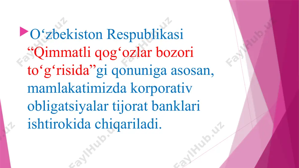 ori boʻlishini taqozo etadi. london fond birjasi (inglizcha:london stock exchange) yevropadagi eng qadimgi fond birjalaridan biri va dunyodagi eng mashhur qimmatli qogʻozlar bozorlaridan biridir. rasman london fond birjasiga 1801-yilda asos solingan, lekin aslida angliyada qimmatli qogʻozlar savdosi tarixi 16-asrdan boshlangan. new york fond birjasi (nyse) — nyu-york shahrining quyi manhaetan moliya hududida joylashgan amerika fond birjasi. nyse bozor kapitallashuvi bo'yicha dunyodagi eng yirik fond birjasidir. u nyu-york shahridagi uoll-stritda joylashgan va intercontinental exchange tomonidan boshqariladi. nyse amerika moliya tizimini ramzi va 1792 yildan beri uzoq tarixga ega. e’tiboringiz uchun rahmat! image1.png /docprops/thumbnail.jpeg