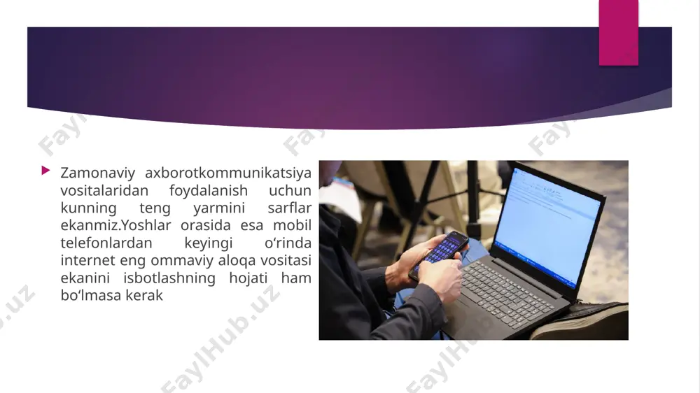 di. shaxslararo oʻzaro ta’sir etish mexanizmlari ijtimoiy ehtiyojlar boshqa foydalanuvchilar bilan kiber aloqani oʻz ichiga olgan internet foydalanuvchilari va oʻzi haqida ma’lum ma’lumotlarni koʻrsatish, qiziqishlar boʻyicha “doʻstlar” topish va kiber aloqani amalga oshirish mumkin boʻlgan internet muhitining ijtimoiy tarmoqlari tomonidan qondiriladi. internet tomonidan qondiriladigan ehtiyojlarning navbatdagi turi obroʻli ehtiyojlardir. internet-resurslar yordamida foydalanuvchilar boshqa odamlarning ijodi bilan ham tanishishlari va oʻz ijodlarini boshqalarga namoyish etishlari mumkin (fotosuratlar, sayohat yozuvlari, musiqa, videolar, she’rlar, turli xil hunarmandchilik, tikuvchilik, trikotaj va boshqalar).lekin,virtual muhit ijtimoiylashuvi bahsli sanaladi.ba’zi bir foydalanuvchilarning oʻz xavfsizligiga boʻlgan ehtiyojini ham qondiradi. shunday qilib, internet insonga koʻplab ehtiyojlarni qondirish imkoniyatini berib, tarmoq orqali ulangan oddiy kompyuterlar toʻplamidan internet foydalanuvchilari jamoasiga, ularning xatti-harakatlarini ma’lum qoidalar va qonunlar bilan bogʻlaydigan odamlar jamoasiga aylandi. 3. internet kelib chiqish tarixi va rivojlanishi. internet 1950-yillarda kompyuterlarning rivojlanishi va deyarli bir vaqtning oʻzida turli mamlakatlarda, birinchi navbatda, aqsh, buyuk britaniya va fransiyadagi ilmiy va harbiy laboratoriyalarda global kompyuter …