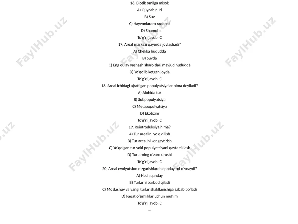 arealning hosil bo‘lishi va tarkibi test savollar - Page 4