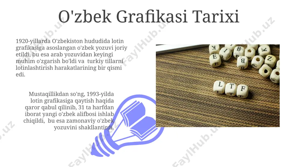 irlashishi, qo'shimchalar qo'shilishi kabi 20 dan ortiq qoida mavjud. hozirgi o'zbek imlosi 1940-yildan keyin, lotin yozuvidan kirill yozuviga o'tish davrida, samarqand va toshkentdagi olimlar tomonidan ishlab chiqilgan va 1950-yillarga kelib takomillashtirilgan. fe'llar va ularning qo'shimchalari fe'llar, 3 ta asosiy zamon (o'tgan, hozirgi, kelasi)ga bo'linadi va har bir zamon 10 dan ortiq qo'shimchaga ega bo'lishi mumkin, jumladan, samarqand viloyatida ishlatiladigan mahalliy shevalarda qo'shimcha variantlar ham uchraydi. fe'l qo'shimchalari so'z oxiriga qo'shiladi va ularning tartibi muhim ahamiyatga ega, masalan, 2 ta qo'shimchadan keyin yana 3 ta qo'shimcha qo'shilishi mumkin bo'lib, bu esa fe'lning ma'nosini yanada aniqroq ifodalashga yordam beradi, buxoro shahrida o'rganilgan variantlar mavjud. ko'plik va otlarning qo'shimchalari 01 02 sonlar bilan ishlatilganda, ko'plik qo'shimchalari sonning qiymatiga bog'liq holda o'zgaradi; masalan, "ikki daraxt"da ko'plik qo'shimchasi yashirin bo'ladi, lekin "o'n ikki daraxt"da ko'plik "-lar" qo'shimchasi qo'llaniladi. sales 1st qtr 2nd qtr 100 0 sales 1st qtr 2nd qtr 100 0 e'tiboringiz uchun rahmat …