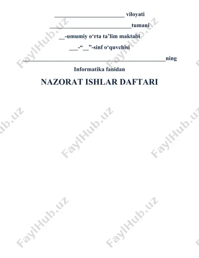 nazorat ishlar daftari — DOC